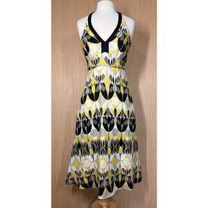 Harolds 100% Linen Babydoll Halter Midi Dress Womens Size 6 Retro Bohemian